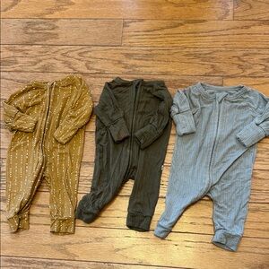 Brave Little Ones 3 Footies Set - Mustard, Olive, Gray